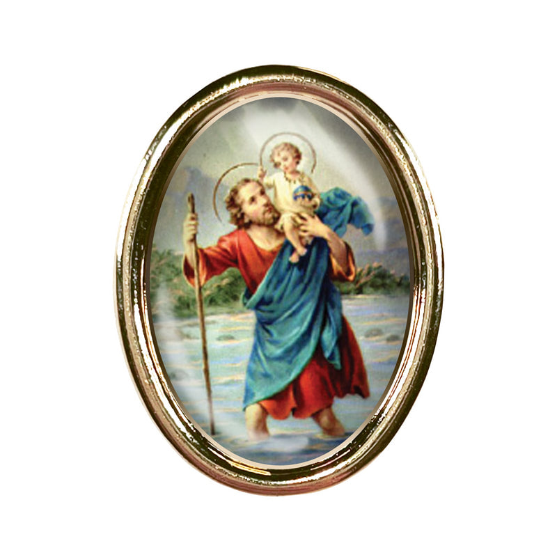 St. Christopher Photo Lapel Oval Pin 3/4"