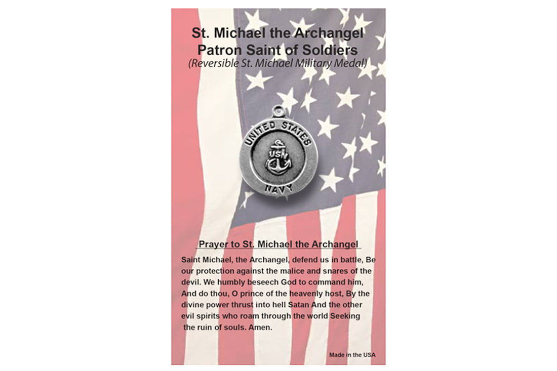 St. Michael Patron Saint of Soldiers Double Sided Navy Medal on Prayer Card