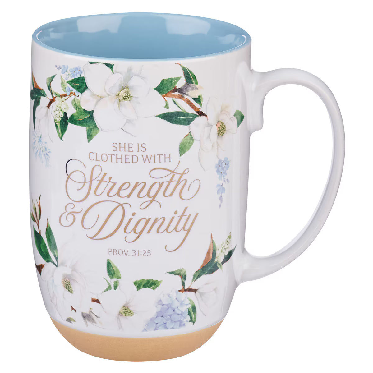 Strength and Dignity Blush Magnolia Ceramic Coffee Mug - Proverbs 31:25