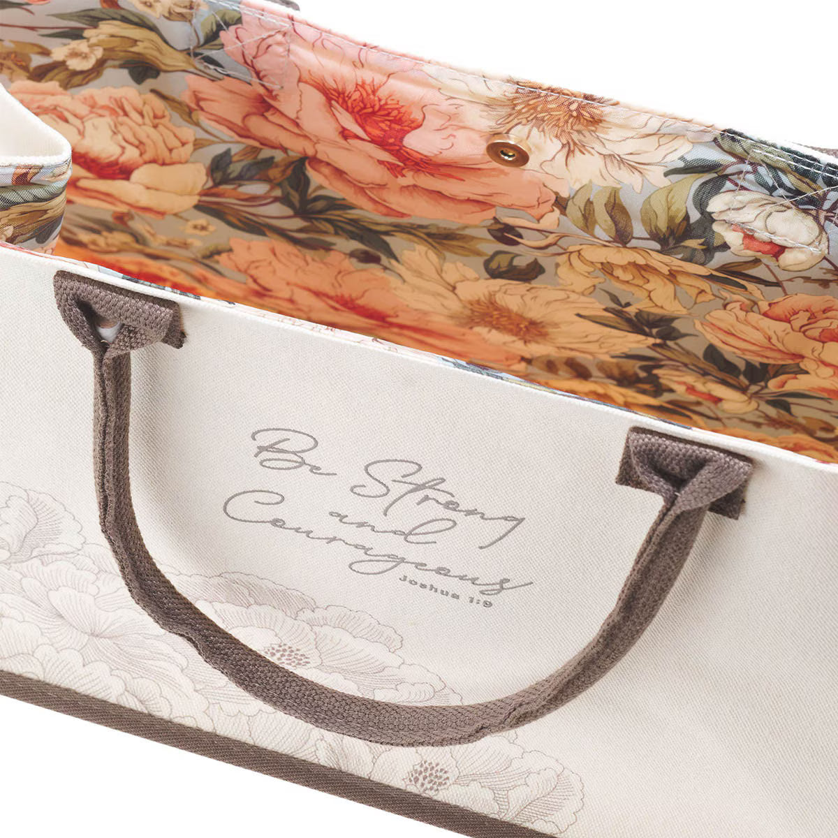 Be Strong and Courageous Floral Canvas Tote Bag - Joshua 1:9