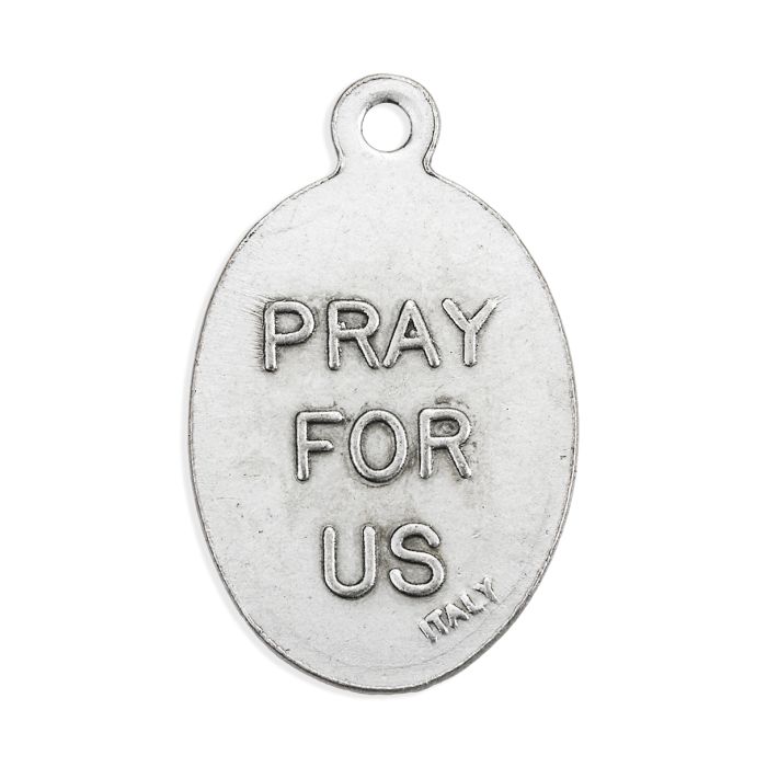 1" Saint Teresa of Calcutta oval oxidized silver medal with "Pray for Us" inscription and made in Italy engraving