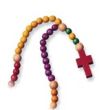20 1/2" vibrant red and green wooden beaded children's rosary with large beads and wooden cross pendant