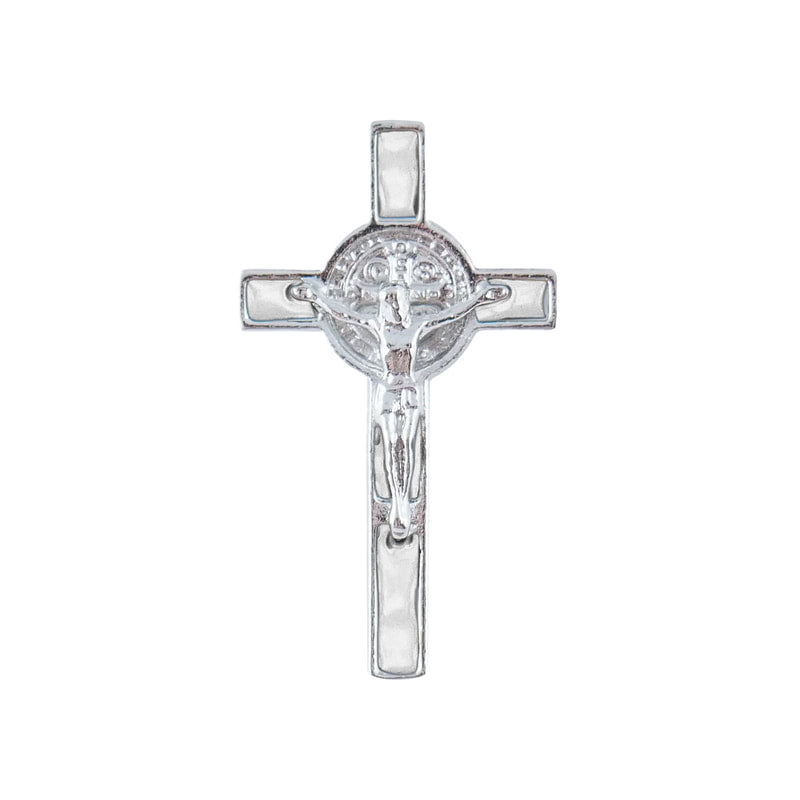 White St. Benedict Crucifix Lapel Pin 3/4"