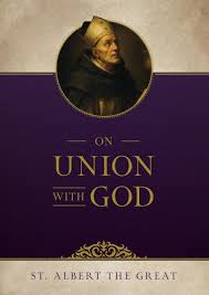 Book cover of "On Union with God" by St. Albert the Great with portrait of saint on purple and beige background
