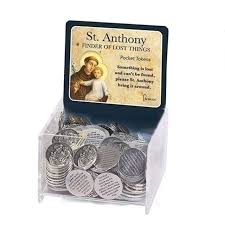 Saint Anthony Token 1.25" H with image of the patron saint of lost things, pocket-sized devotional reminder of hope and faith.
