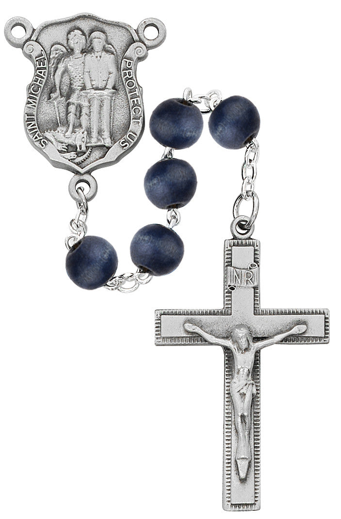 Blue Wood Police Rosary (8mm) - Unique Catholic Gifts