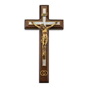 10" Walnut Cross Gold Finish Wedding Crucifix 10" - Unique Catholic Gifts