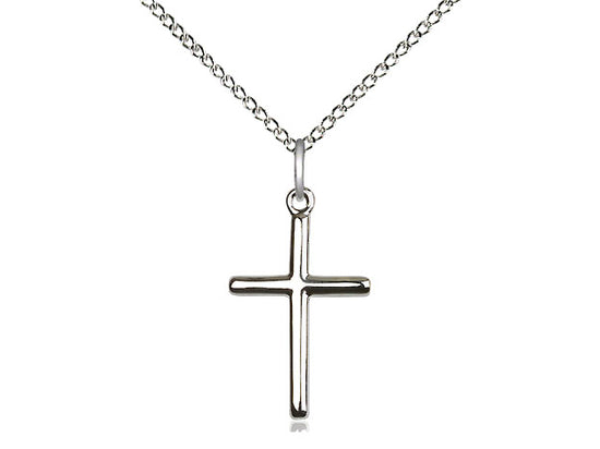 Sterling Silver Cross Pendant on a 18 inch Sterling Silver Light Curb Chain - Unique Catholic Gifts