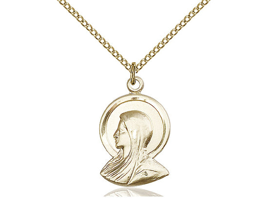14kt Gold Filled Madonna Pendant on a 18 inch Gold Filled Light Curb Chain - Unique Catholic Gifts