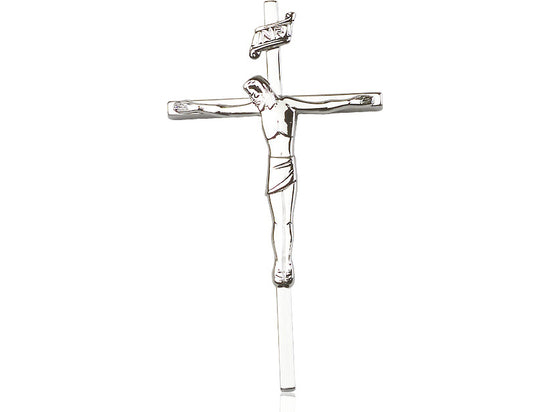 Sterling Silver Crucifix Pendant on a 24 inch Light Rhodium Heavy Curb Chain - Unique Catholic Gifts