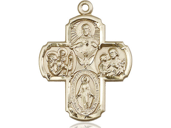 14kt Gold Filled 5-Way Pendant on a 24 inch Gold Plate Heavy Curb Chain. - Unique Catholic Gifts