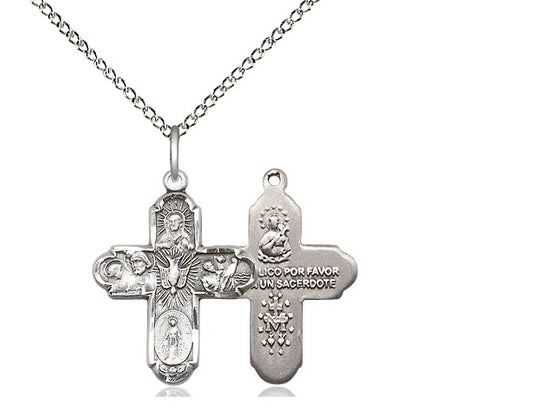 Sterling Silver 5-Way Pendant on a 18 inch Sterling Silver Light Curb Chain - Unique Catholic Gifts