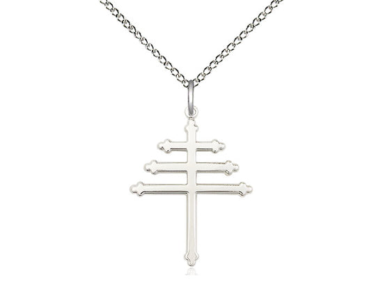 Sterling Silver Maronite Cross Pendant on a 18 inch Sterling Silver Light Curb Chain - Unique Catholic Gifts