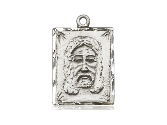 Sterling Silver Holy Face Pendant on a 24 inch Light Rhodium Heavy Curb Chain - Unique Catholic Gifts