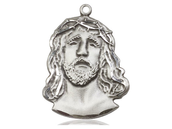 Sterling Silver Ecce Homo Pendant on a 24 inch Light Rhodium Heavy Curb Chain - Unique Catholic Gifts
