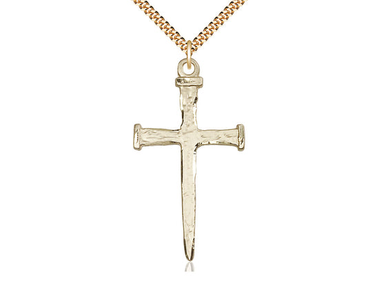 14kt Gold Filled Nail Cross Pendant on a 24 inch Gold Plate Heavy Curb Chain - Unique Catholic Gifts
