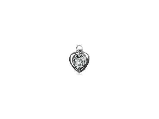 Sterling Silver Miraculous Heart Pendant on a 18 inch Sterling Silver Light Curb Chain - Unique Catholic Gifts