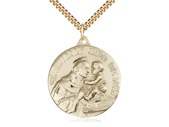 14kt Gold Filled St Anthony Pendant on a 24 inch Gold Plate Heavy Curb Chain. - Unique Catholic Gifts