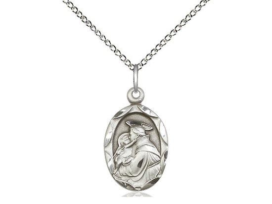 Sterling Silver St Anthony of Padua Pendant on a 18 inch Sterling Silver Light Curb Chain. - Unique Catholic Gifts