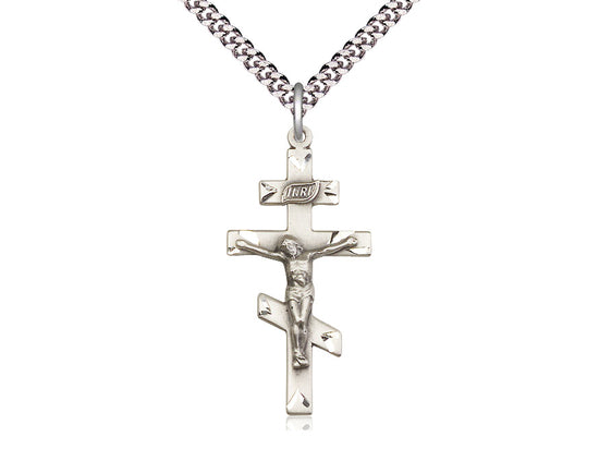 Sterling Silver St Andrew Pendant on a 24 inch Light Rhodium Heavy Curb Chain - Unique Catholic Gifts