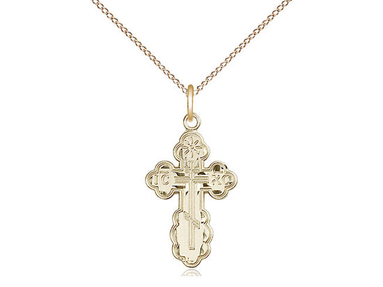 14kt Gold Filled St Olga Cross Pendant on a 18 inch Gold Filled Light Curb Chain - Unique Catholic Gifts