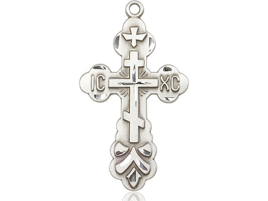 Sterling Silver Cross Pendant on a 24 inch Light Rhodium Heavy Curb Chain - Unique Catholic Gifts
