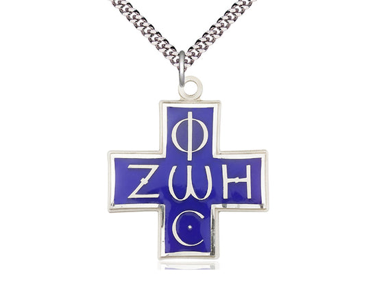 Sterling Silver Light & Life Pendant on a 24 inch Light Rhodium Heavy Curb Chain - Unique Catholic Gifts