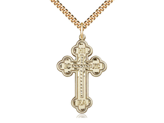 14kt Gold Filled Cross Pendant on a 24 inch Gold Plate Heavy Curb Chain - Unique Catholic Gifts