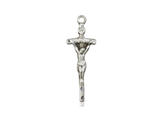 Sterling Silver Papal Crucifix Pendant on a 18 inch Sterling Silver Light Curb Chain - Unique Catholic Gifts