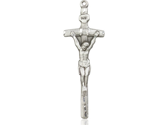 Sterling Silver Papal Crucifix Pendant on a 24 inch Light Rhodium Heavy Curb Chain - Unique Catholic Gifts