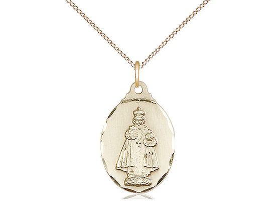 14kt Gold Filled Infant of Prague Pendant on a 18 inch Gold Filled Light Curb Chain - Unique Catholic Gifts