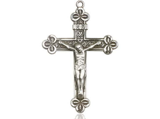 Sterling Silver Crucifix Pendant on a 24 inch Light Rhodium Heavy Curb Chain - Unique Catholic Gifts