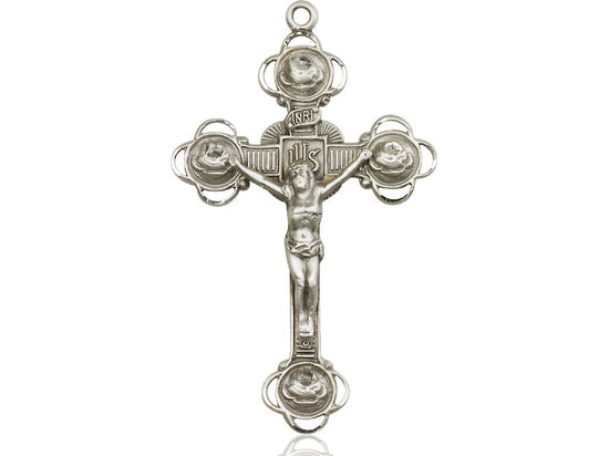 Sterling Silver Crucifix Pendant on a 24 inch Light Rhodium Heavy Curb Chain - Unique Catholic Gifts