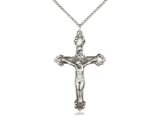 Sterling Silver Crucifix Pendant on a 18 inch Sterling Silver Light Curb Chain - Unique Catholic Gifts
