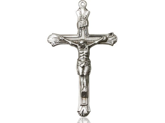 Sterling Silver Crucifix Pendant on a 24 inch Light Rhodium Heavy Curb Chain - Unique Catholic Gifts