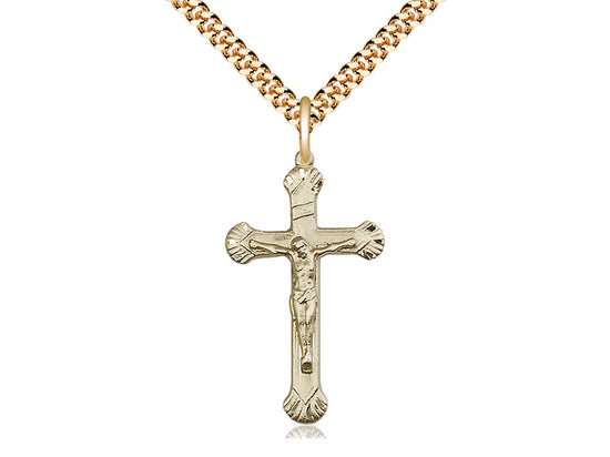 14kt Gold Filled Crucifix Pendant on a 24 inch Gold Plate Heavy Curb Chain - Unique Catholic Gifts