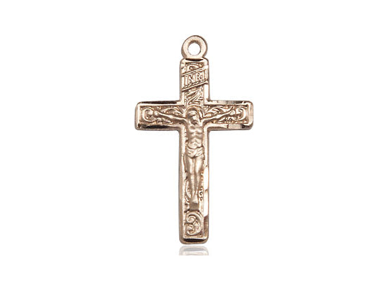 14kt Gold Filled Crucifix Pendant on a 24 inch Gold Plate Heavy Curb Chain - Unique Catholic Gifts