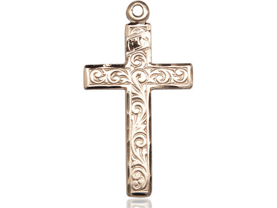 14kt Gold Filled Cross Pendant on a 24 inch Gold Plate Heavy Curb Chain - Unique Catholic Gifts