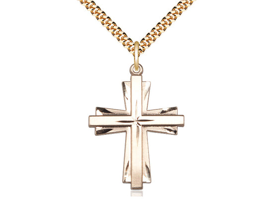 14kt Gold Filled Cross Pendant on a 24 inch Gold Plate Heavy Curb Chain - Unique Catholic Gifts