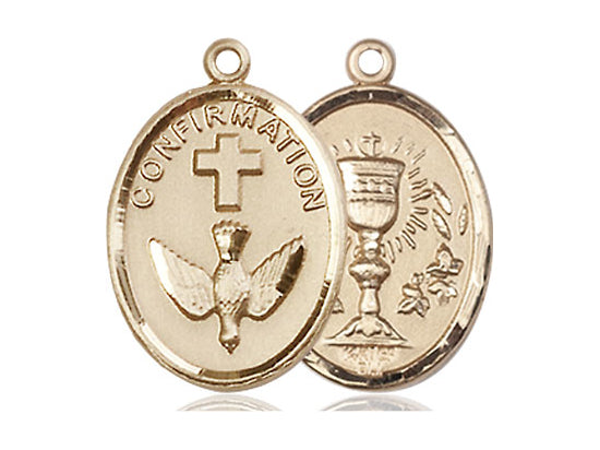 Two Sided 14kt Gold Filled Confirmation / Chalice Medal Pendant on a 18 inch Gold Filled Light Curb Chain - Unique Catholic Gifts