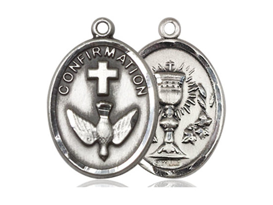 Two Sided Sterling Silver Confirmation / Chalice Medal Pendant on a 18 inch Sterling Silver Light Curb Chain - Unique Catholic Gifts