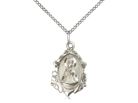 Sterling Silver Infant of Prague Pendant on a 18 inch Sterling Silver Light Curb Chain - Unique Catholic Gifts