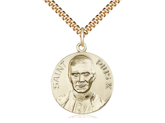 14kt Gold Filled Pope Pius X Pendant on a 24 inch Gold Plate Heavy Curb Chain - Unique Catholic Gifts