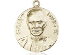 14kt Gold Pope Pius X Pendant on a 18 inch Gold Filled Light Curb Chain. - Unique Catholic Gifts