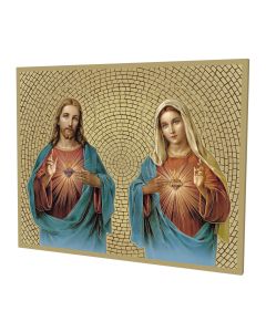 Sacred Hearts Gold Foil Mosaic Plaque (8" x 10") - Unique Catholic Gifts