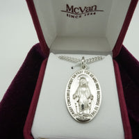 Silver Miraculous Medal 1-1/8" with chain 18". - Unique Catholic Gifts
