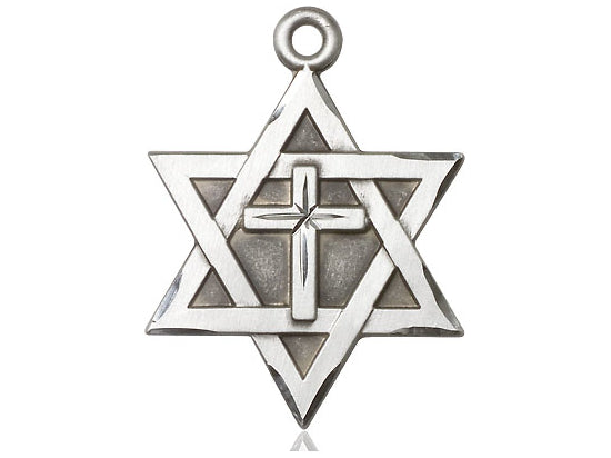 Sterling Silver Star of David w/ Cross Pendant on a 24 inch Light Rhodium Heavy Curb Chain - Unique Catholic Gifts