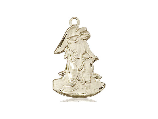 14kt Gold Filled Guardian Angel Pendant on a 18 inch Gold Filled Light Curb Chain - Unique Catholic Gifts