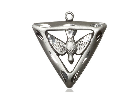 Sterling Silver Holy Spirit Triangle Pendant on a 24 inch Light Rhodium Heavy Curb Chain - Unique Catholic Gifts