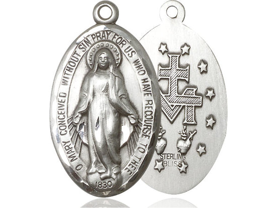 Sterling Silver Miraculous Pendant on a 24 inch Light Rhodium Heavy Curb Chain - Unique Catholic Gifts
